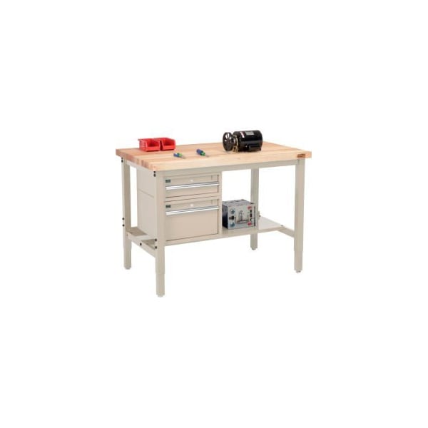 Global Equipment 48"W x 36"D Production Workbench - Maple Square Edge - Drawers Shelf - Tan 319287TN - main